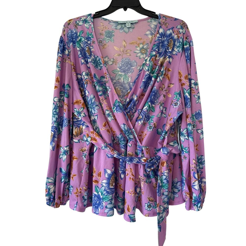 NWT Lot of 3 Blue Sol 3X Gathered Waist, Long Sleeve Tops Teal Red & Pink Floral
